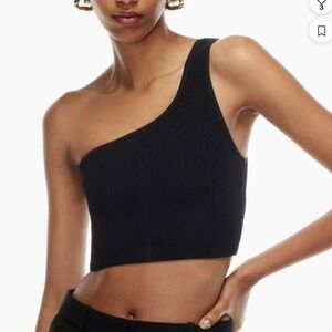 Aritzia Babaton Sculpt Knit One Shoulder Ribbed Tank Top in Black Size Small